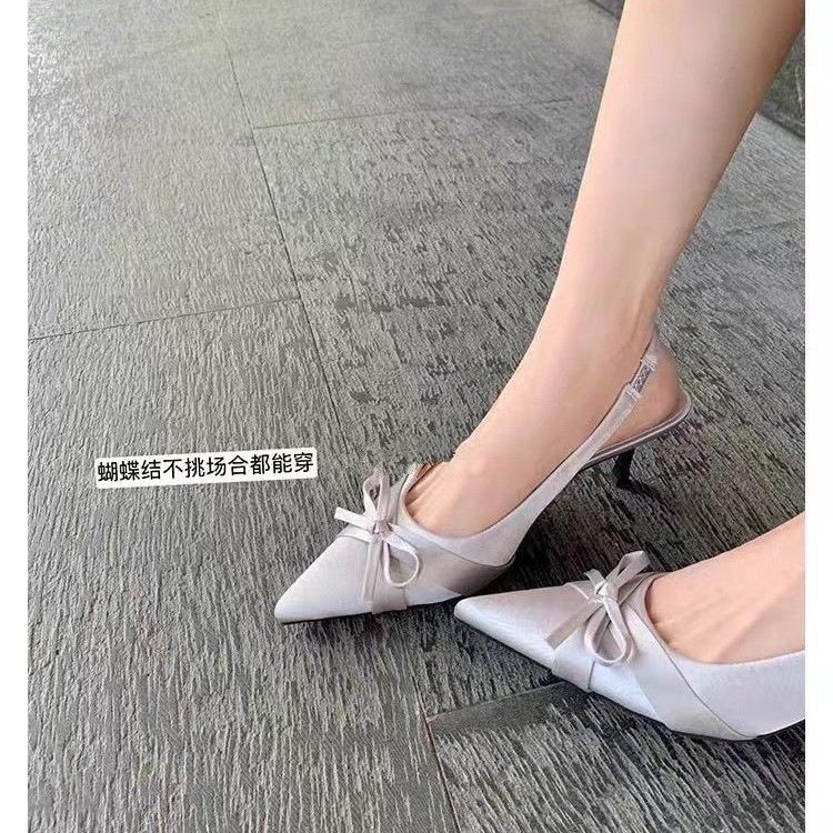 Temperament high-heeled French new bag head, bow tip 2025 rear empty temperament women's single shoes, light-mouth sandals