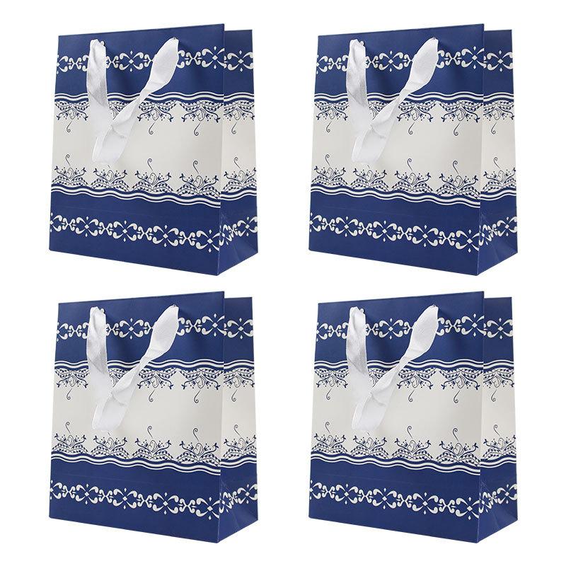 

Retro Floral Pattern Tote Bag, Holiday Gift Gift Gift Packaging Bag, Wedding Party Return Gift Paper Bag темно-синий