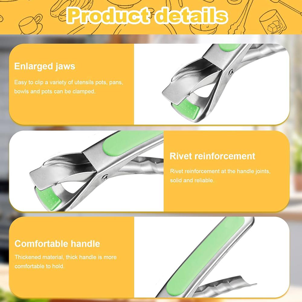 2pcs Silicone Tongs for Moving Hot Plates or Bowls(Green + Orange)