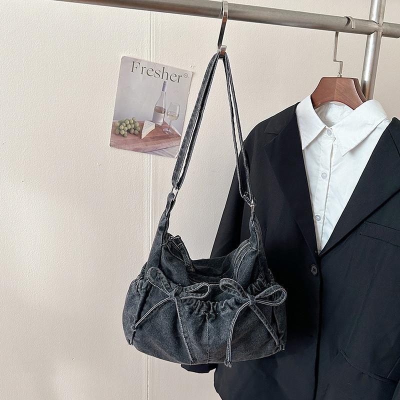IELGY Retro All-Match One-Shoulder Messenger Washed Denim Bag Casual Bucket Bag Fresh