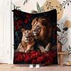 Luxurious Lion Pattern Print Throw Blanket - Regal Animal Motif Soft Lightweight Accent for Sofa Bed Travel Office