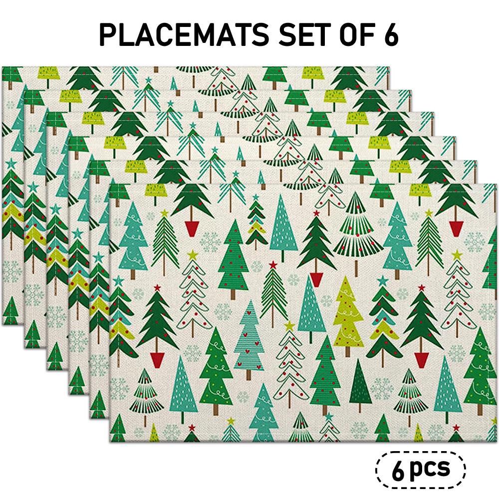 4/6pcs, Christmas Themed Colorful Christmas Tree And Snowflake Pattern Placemats, Suitable for Holiday Table Settings, Family Gatherings And Party Dec
