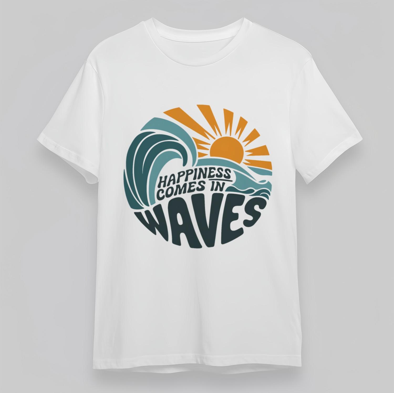 Women s Plus Size Comfortable Classic T-Shirt Mens Womens Tees Top Happiness Comes in Waves Ocean Tee 4XL