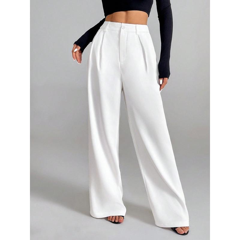 Pantaloni Larghi Versatili Casual Morbidi da Donna con Drappeggio a Vita Alta
