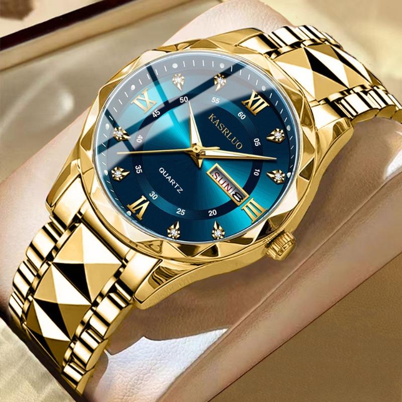 KASRLUO Uhr Herren Doppeltes Datum Rhombus Gehäuse Leuchtend Wasserdicht Mode Premium Quarz Uhr