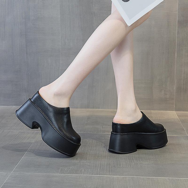 Baotou half slippers for women's outer wear in the summer of 2025, the new thick sole has a height of 11 cm, and the square head has no heel. Muffi