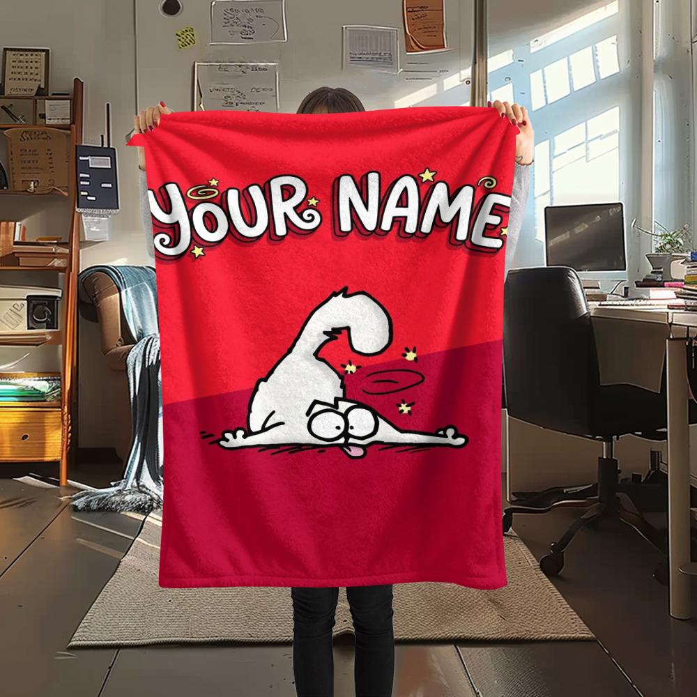 1PC Custom Name Simon‘s cat Patterned Flannel Blanket Suitable For All Seasons for Home Decor Warmth and Comfort Gifts Holiday Present