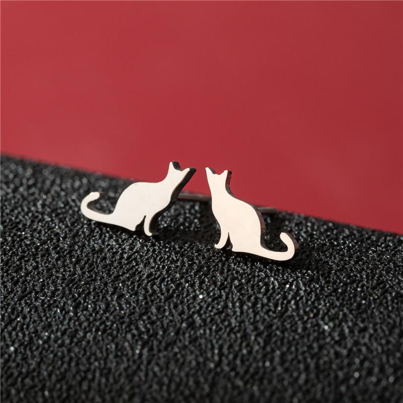 Cute Cat Stainless Steel Stud Earrings for Women Persian Cat Ear Jewelry Girls Student Birthday Earring Gifts Accessories