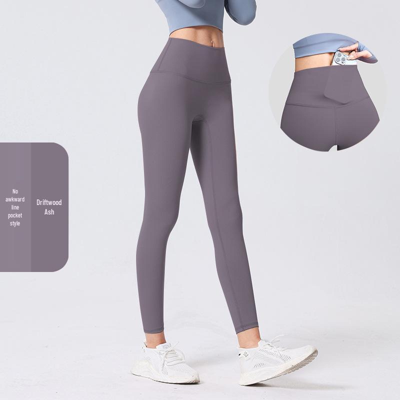 

Леггинсы для йоги с высокой талией в европейском и американском стиле - Ощущение обнаженности, Бесшовные, Эффект персика XL светло-серый