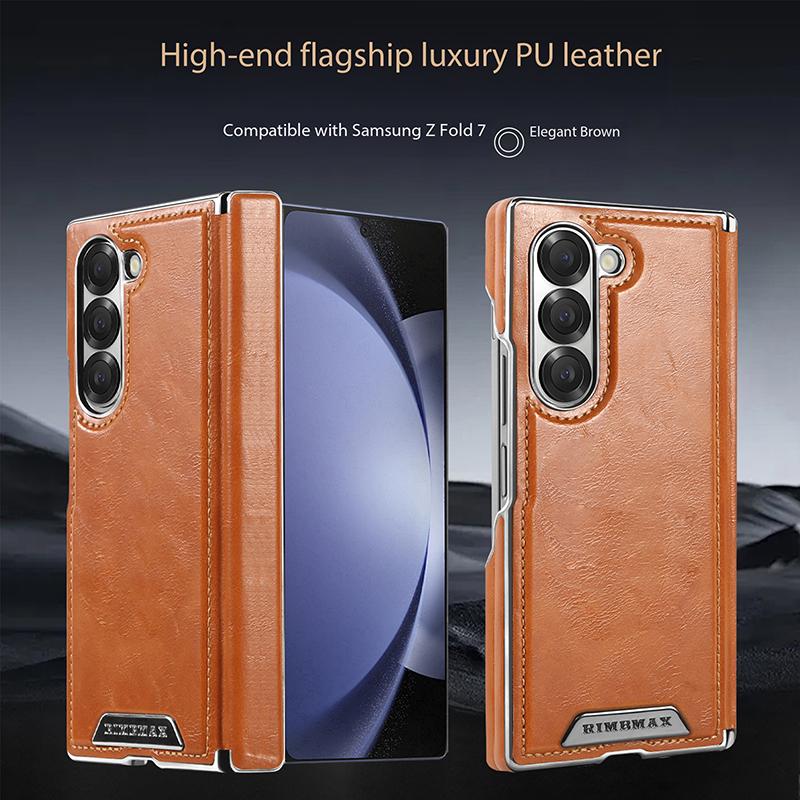 Capa de Telefone de Couro Magnética de Luxo para Negócios para Samsung Galaxy Z Fold 7 6 5 Proteção do Eixo Central à Prova de Choque Para Capa Magsafe