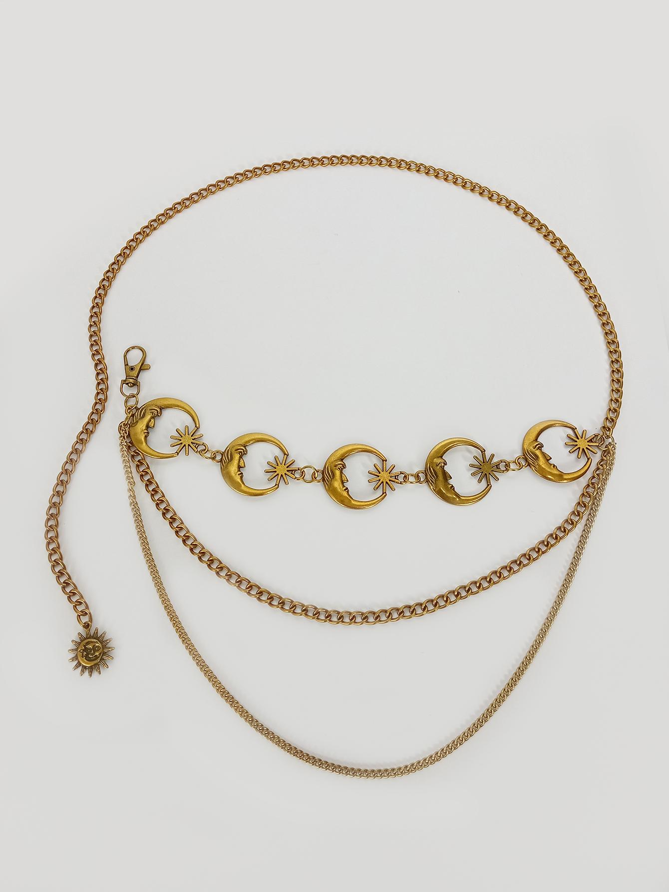 Mode Gouden Kwastje Tailleketting Riem Vrouwelijke Boheemse Metalen Punk Goth Maan Ontwerper Riemen voor Vrouwen Hoge Kwaliteit Jurk Kettingen 105CM beige
