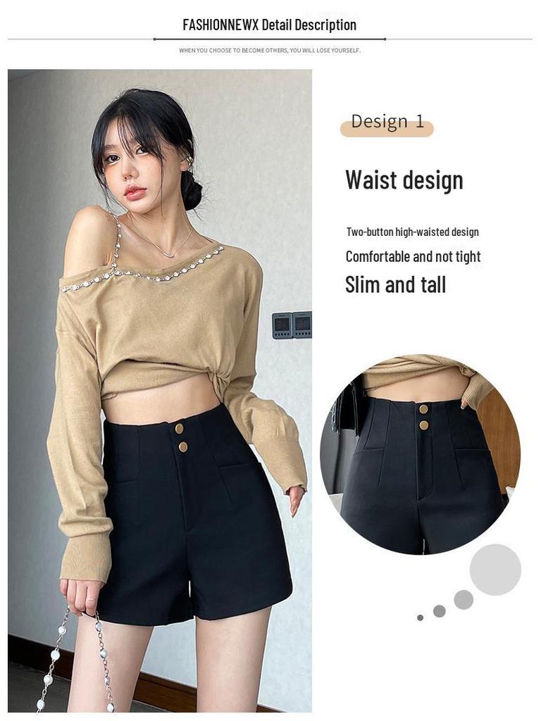 Damskie 2024 Czarne Szorty A-Line z Wysokim Stanem Wyszczuplające - Letnia Wszechstronna Moda Casual