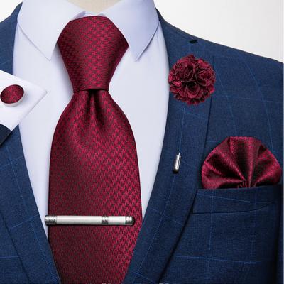 Formální pánská kravata jednobarevná svatební hedvábná kravata Hanky ​​manžetový knoflíček Boutonniere spona na kravatu