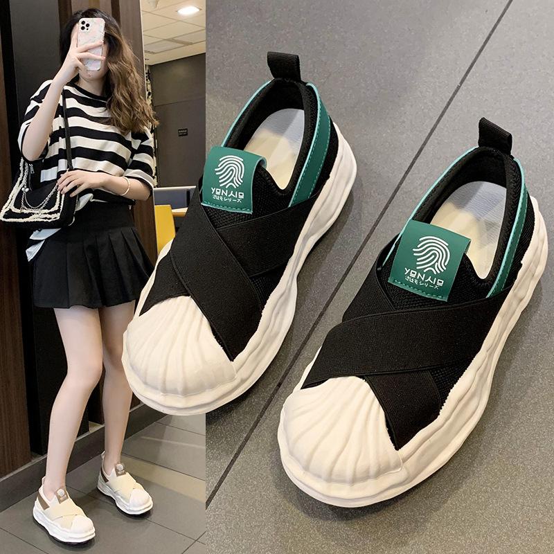 One Pedal Casual Lazy Thick Bottom Shell Head Dissolve Canvas Shoes Small White Shoes Skate Shoes Women  New All -Match Summer