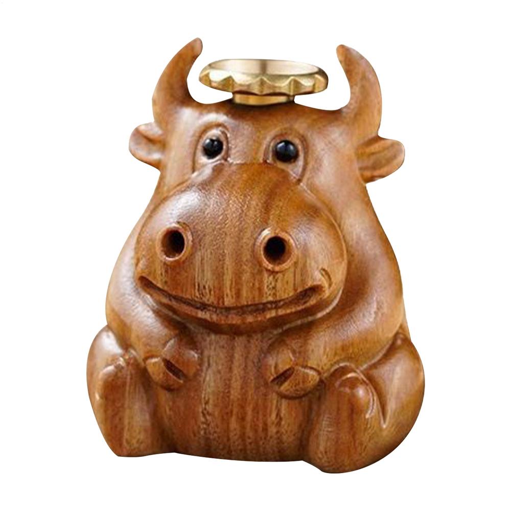 Обратный поток Керамическая горелка для конусов благовоний Держатель для конусов благовоний Дизайн с коровой Деревянная подставка Диффузор Расслабляющая дзен-подставка для ароматерапии для ванной комнаты