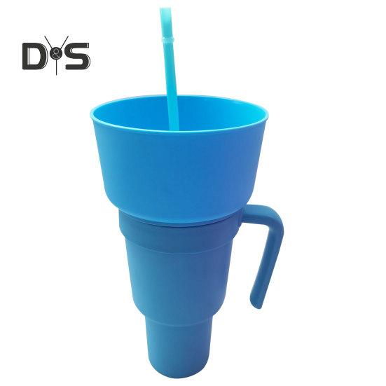 Copo para lanche 2 em 1, copo multifuncional que muda de cor para estádio, lanche e bebida com canudo para filmes, uso doméstico
