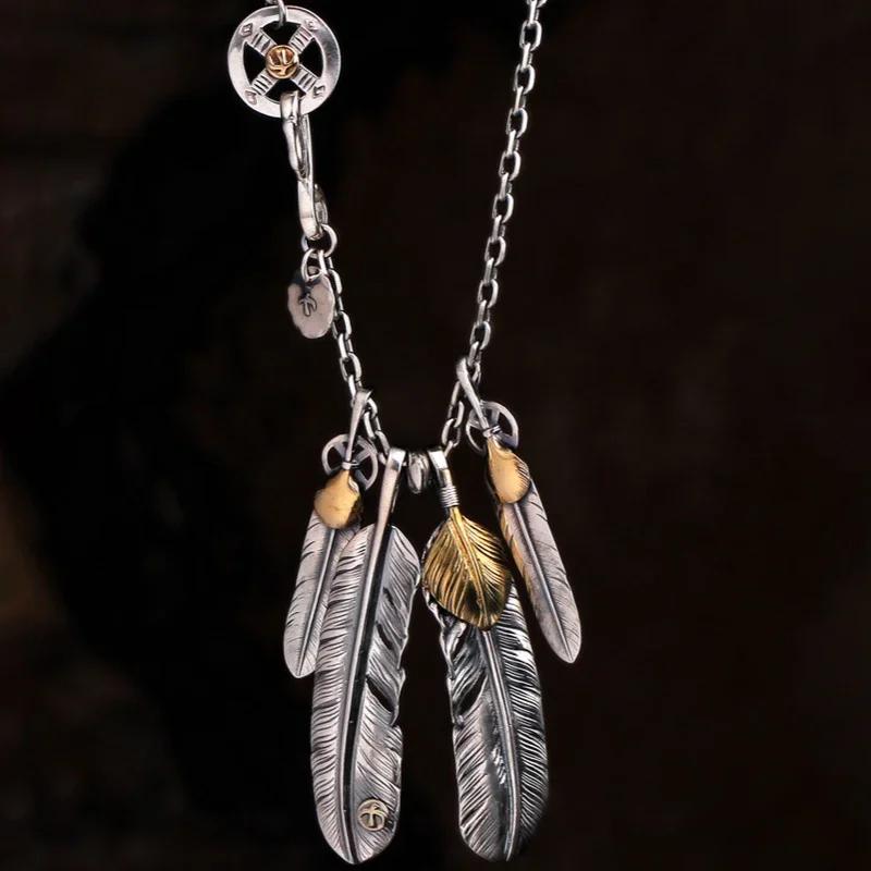 

Classic Feather Necklace Set Hip Hop Punk Style Chains Exquisite Pendant Men Business and Domineering Banquet Jewelry 45cm