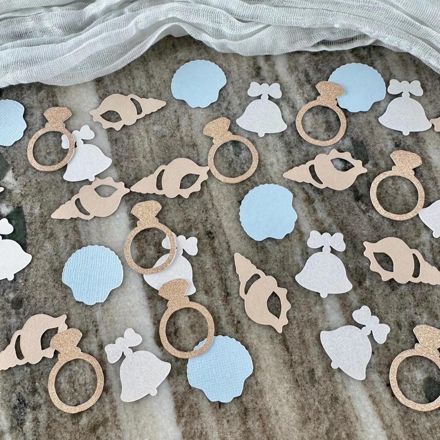 100PCS Seashells and Wedding Bells Confetti,Bachelorette Table Decoration for Ocean Themed Party Decor,Under The Sea Party Supplies