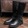 Square Heel High Top Men's Boots Large Size Winter Brown Sewing Line Solid Color Captain Jack Round Top Martin Boots