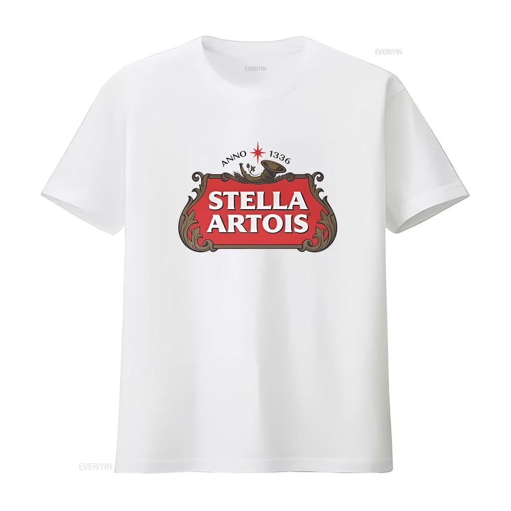 Stella Artois Koszulka z nadrukiem logo w stylu vintage Czarna Retro Design vintage Prana odzież designerska Codzienna Wygodna Oddychająca