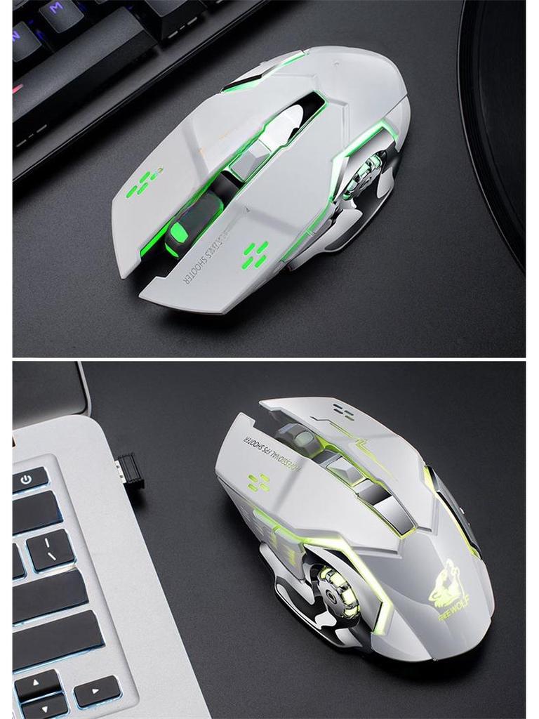 Mouse gratuit pentru jocuri cu LED-uri colorate de încărcare fără fir Wolf X8 pentru computer și notebook