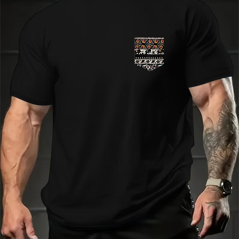 

Ornate Pattern Pocket Print T-Shirt,Lightweight T-Shirt Breathable Cool, Comfortable Wear XXL белый