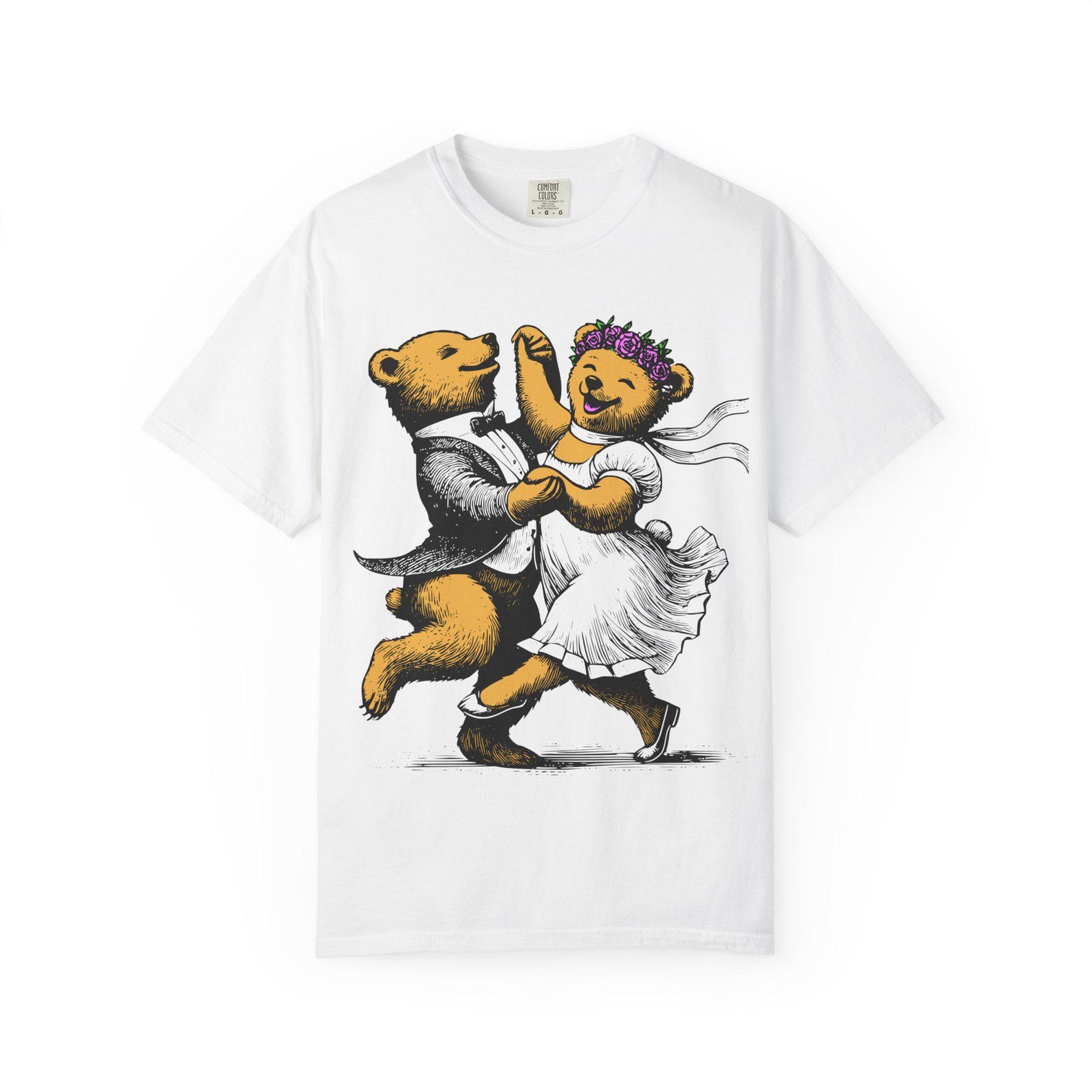 Bear Wedding T-Shirt | Engraved Dancing Bears, Color Pop M