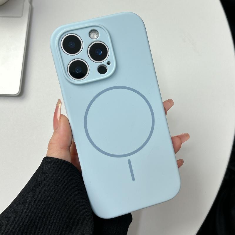 Original Liquid Silicone Soft Magnetic Case For iPhone 16 15 14 Plus 13 12 Pro Max Lens Protection Wireless Charge Plain Cover