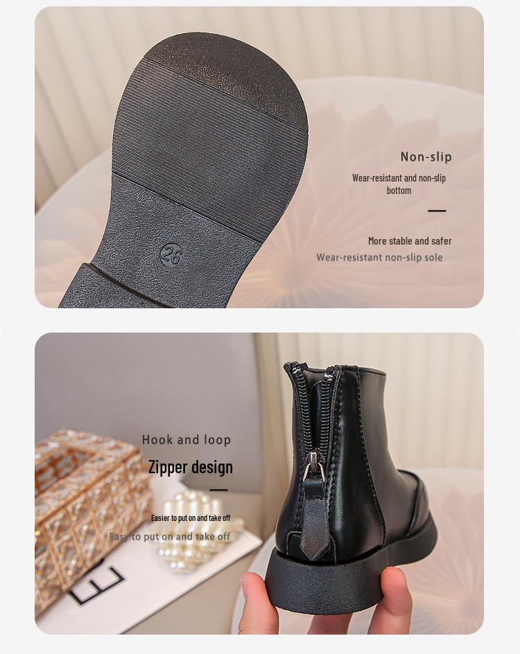 Girls' 2025 Autumn/Winter Korean Style Fleece-Lined Martin Ankle Boots