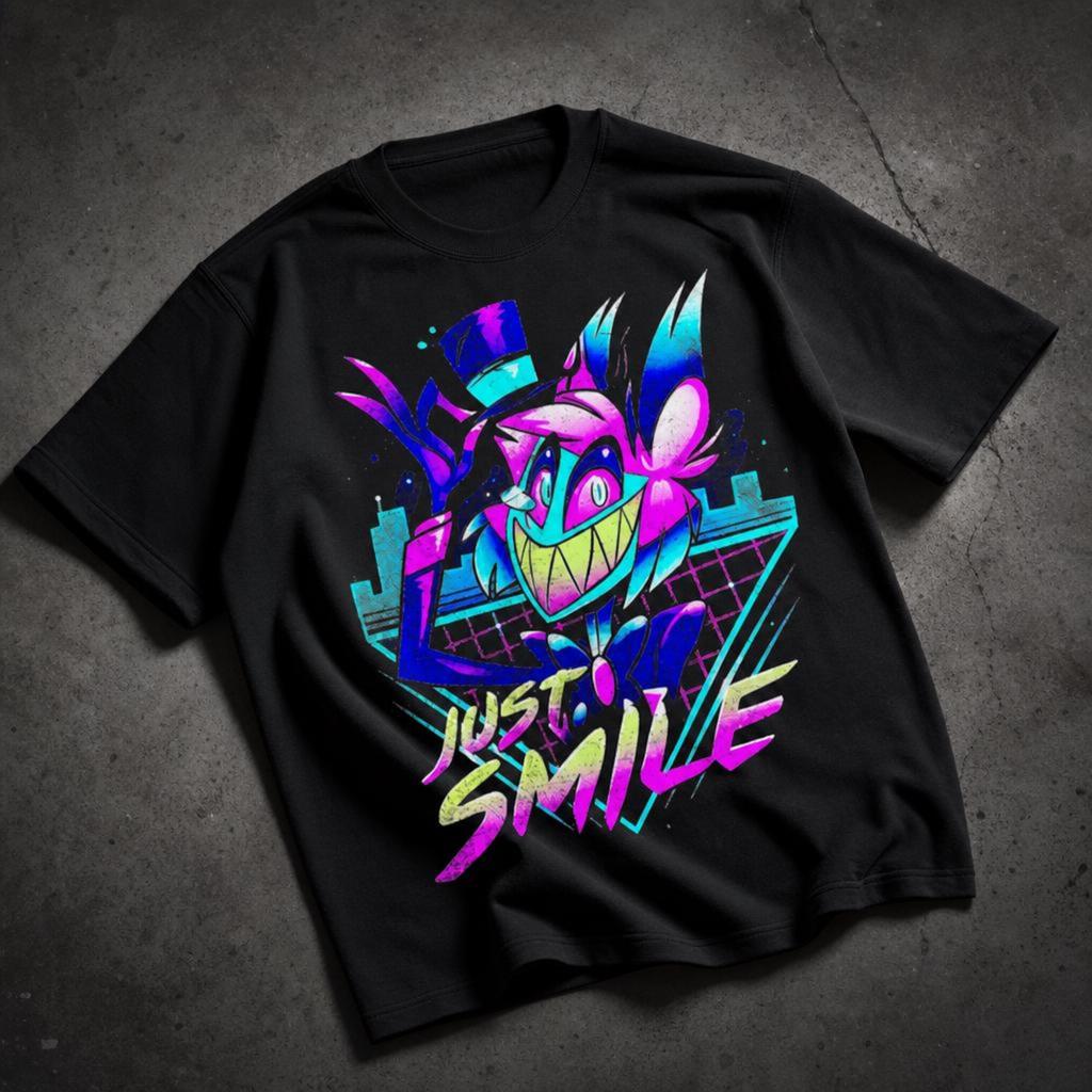 Alastor T-Shirt, Hazbin Hotel Fan Art, Neon Graphic Tee, Retro Synthwave Apparel