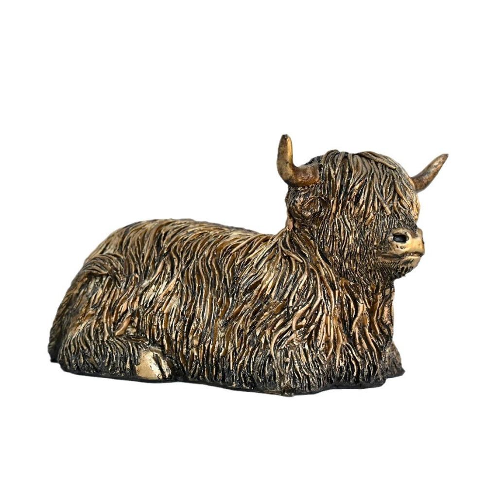 Resin Highland Cow Figurine Mini Yak Animal Statue 2 Poses Standing Lying Home Tabletop Landscape Decor Ornament