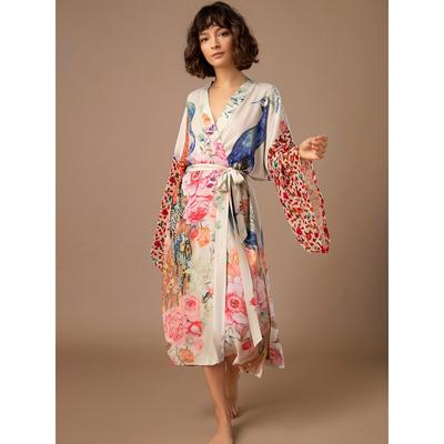 Copricostume Kimono con Stampa Floreale di Pavone, Maniche Lunghe Ampio con Cintura Accappatoi, Costumi da Bagno e Abbigliamento da Donna