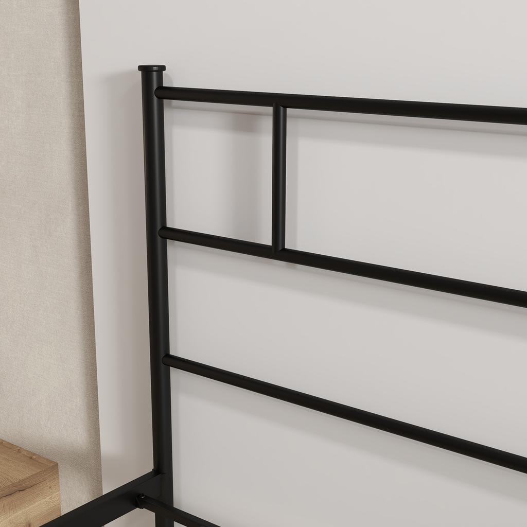 Double Bed Frame In Steel 160x200cm With Slats Headboard And Footboard Black