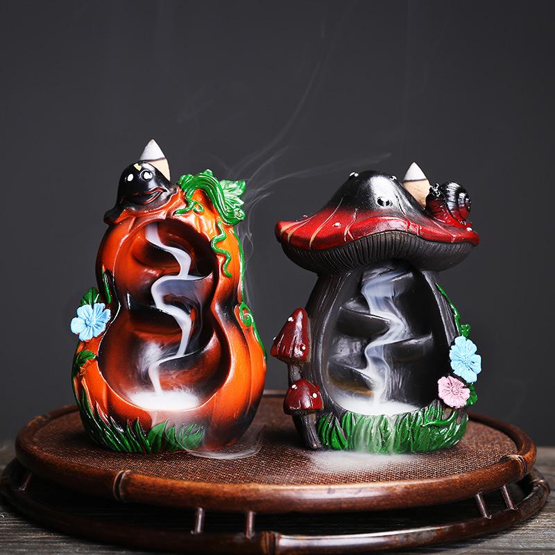 Resin Backflow Incense Burner Mushroom Pumpkin Ornament for Easter Halloween