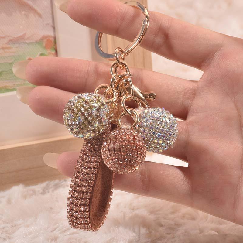 Diamond Studded Small Round Ball Keychain, Small Round Ball Car Key Pendant, Gift Rhinestone Cute Pendant