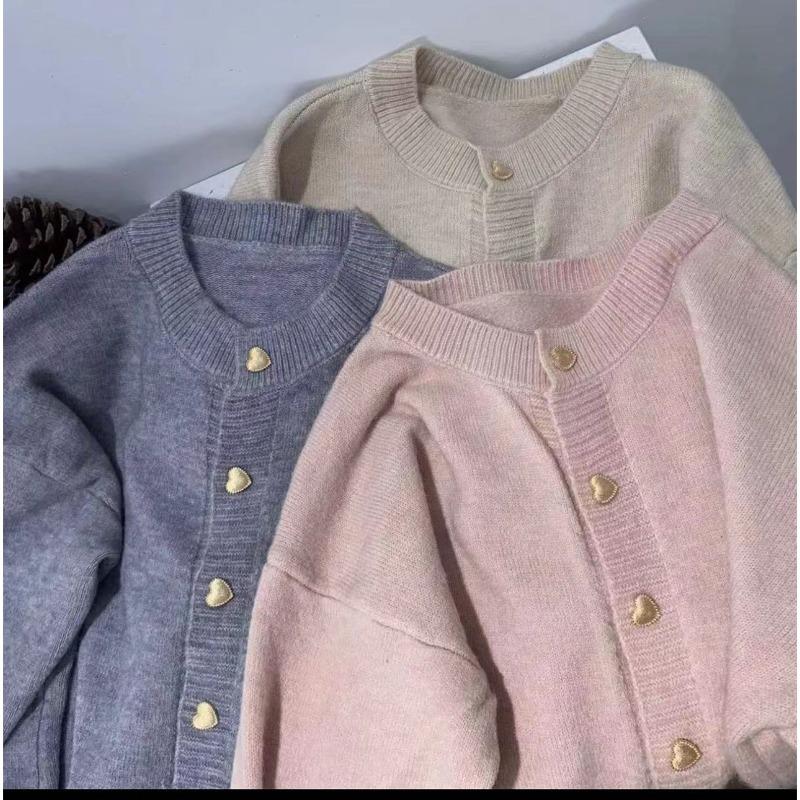 Spring and Autumn New Gentle Wind Imitation Raccoon Hair Knitted Cardigan Small Women Wear Crew Neck Small Jacket Inside and Outside