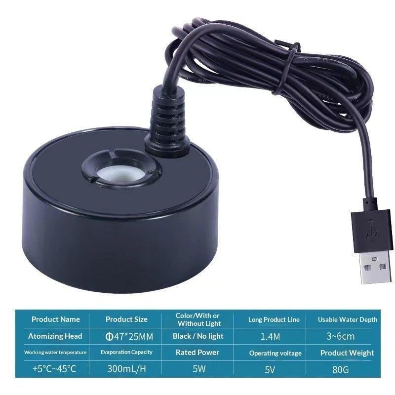 1Pc 5V Usb Mist Maker Fogger Nebulizer Water Fountain Fish Tank Pond Garden Decoration Atomizer Head With 4 Led Colorful Lights