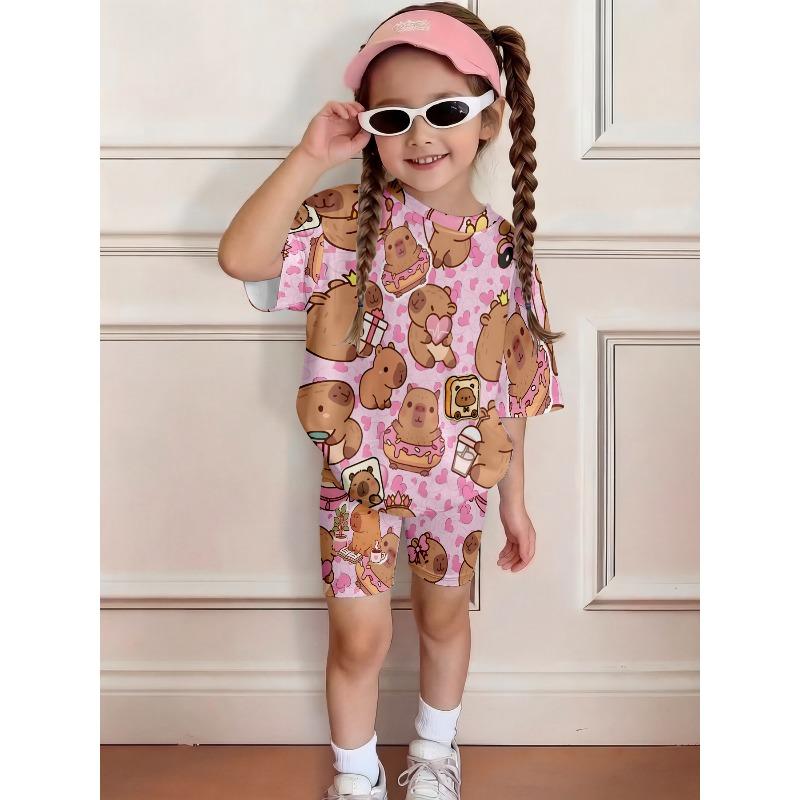 Sommer-Geburtstags-Print-Shorts-Set für Mädchen - Frisches, hellfarbiges Freizeit-Outfit für Kinder