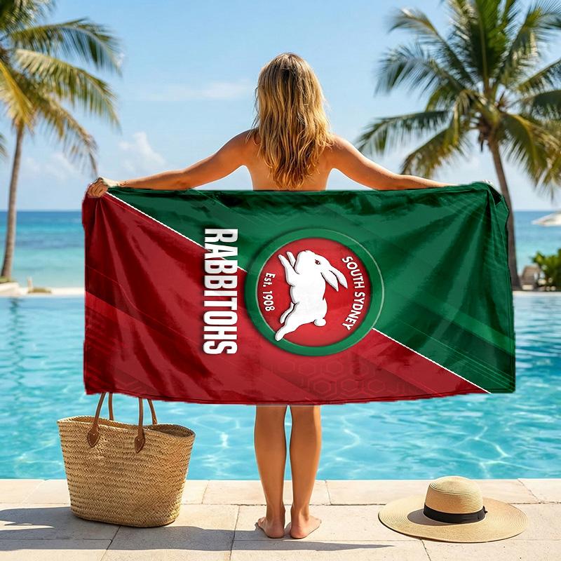 Asciugamano da Spiaggia alla Moda South Sydney Rabbitohs Asciugamano Portatile Morbido Asciugatura Rapida per Nuoto Campeggio Vacanze