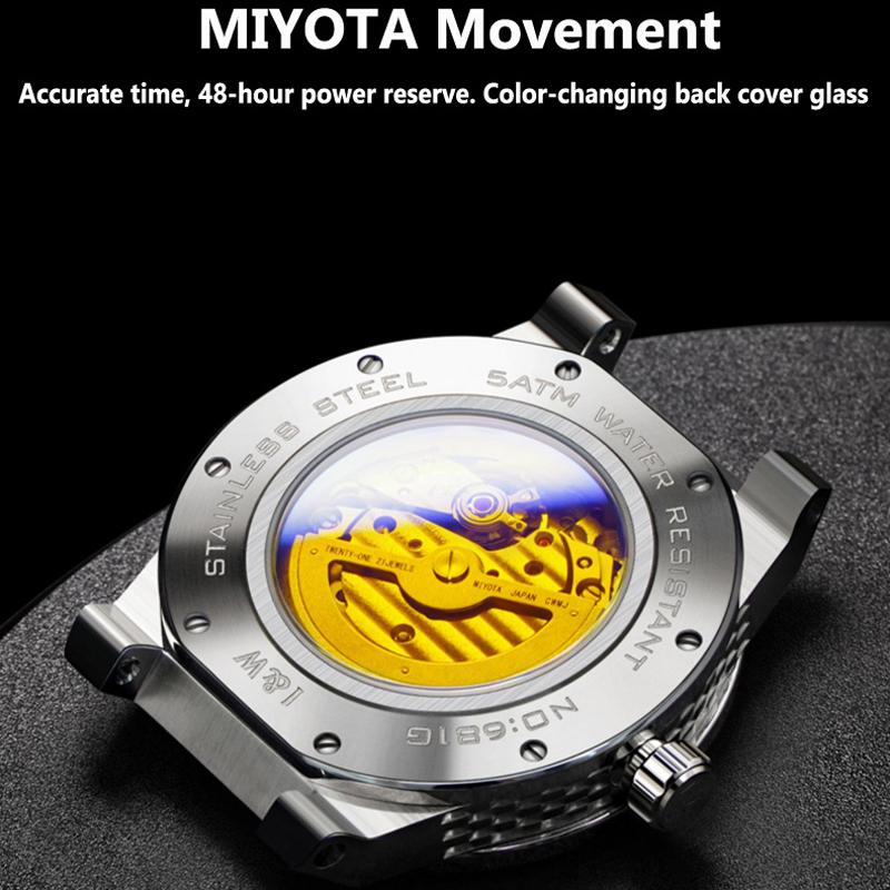 IW High Quality Watch Men Automatic Mechanical Watches MIYOTA Movement Waterproof Wristwatch Sapphire Glass Leather Strap Reloj