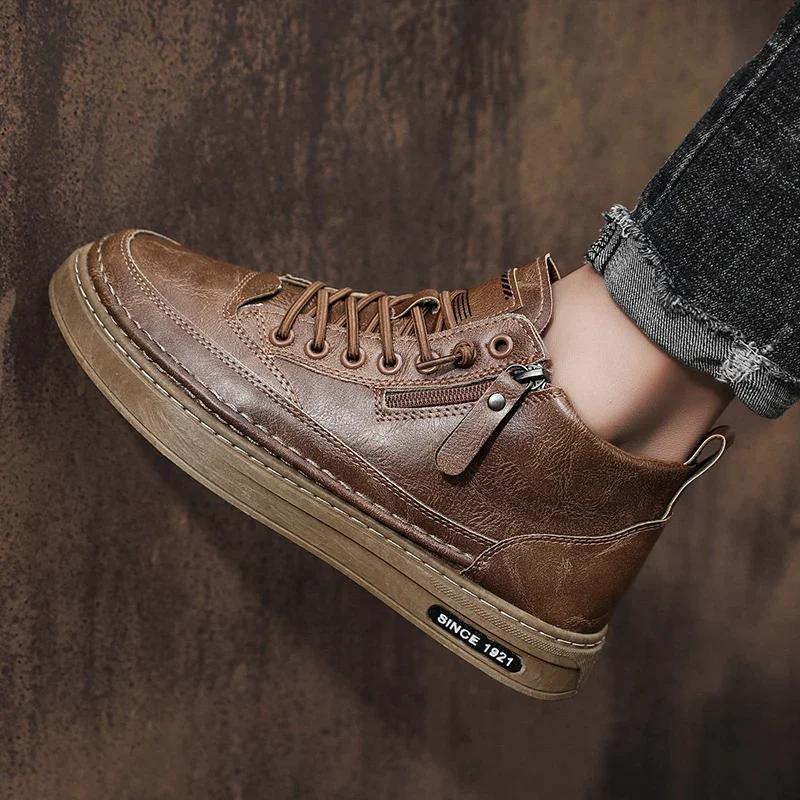 Fashion Men Boots Winter High Top Leather Shoes Fashion Cotton Shoes Fashion Ankle Boots Business Casual Outdoor Shoes Male Sneakers New