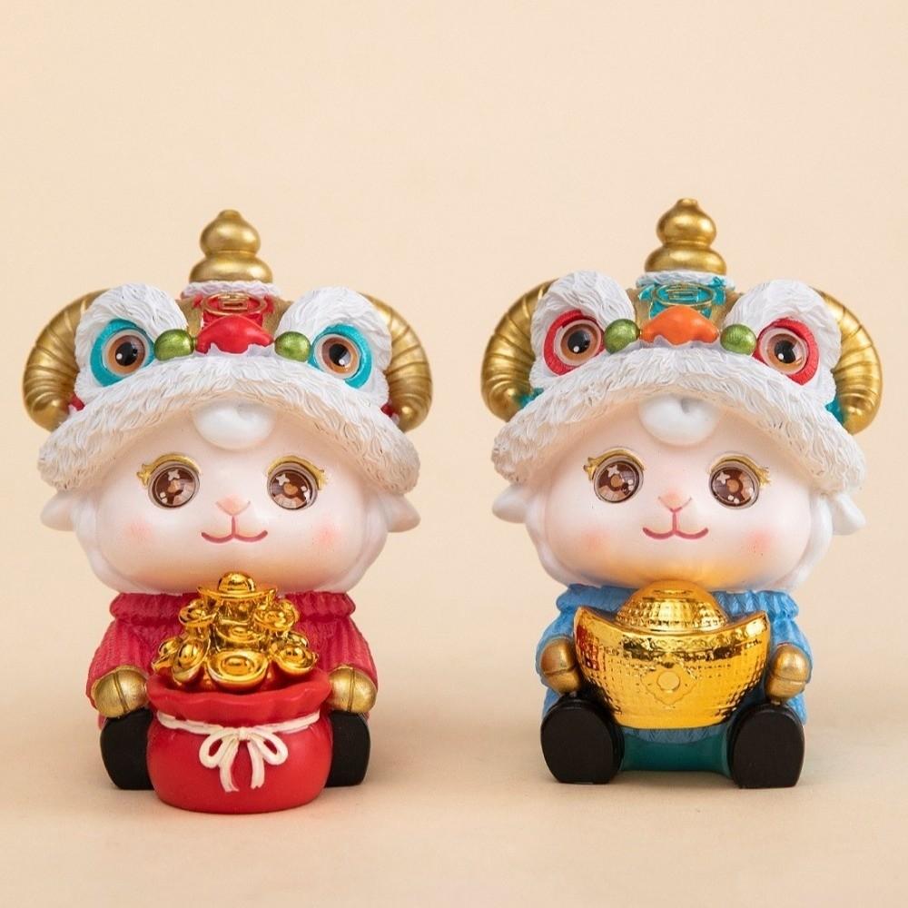 Cute Lion Dance Sheep Figurine Chinese Style Resin Ornament Wealth Zodiac Sheep Statue  New Year