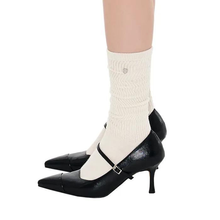 Heart Button Knee Socks / Cream