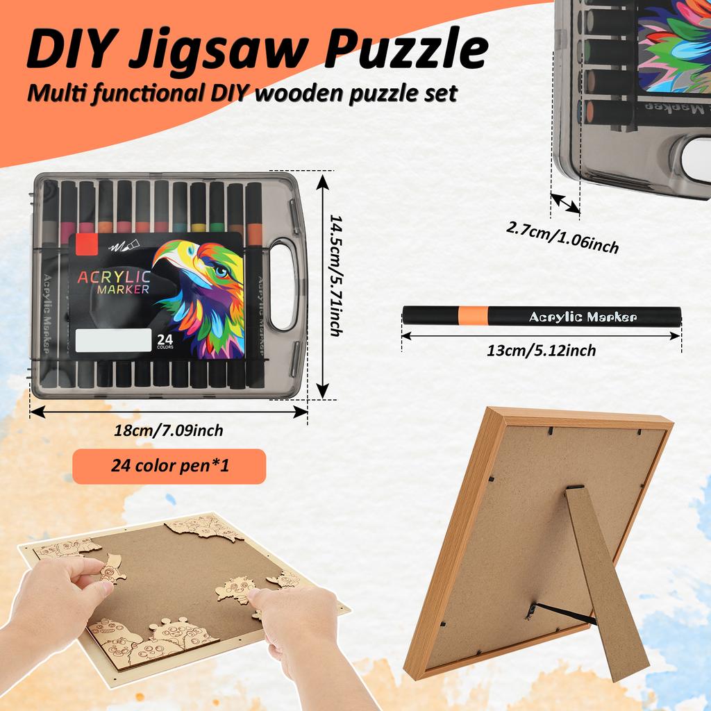DIY Wooden Puzzle With Frame Cat/Dog/Rabbit Unique Animal Wood Puzzle Hand-Painted Coloring Wooden Puzzle Kid Gifts Home Decor
