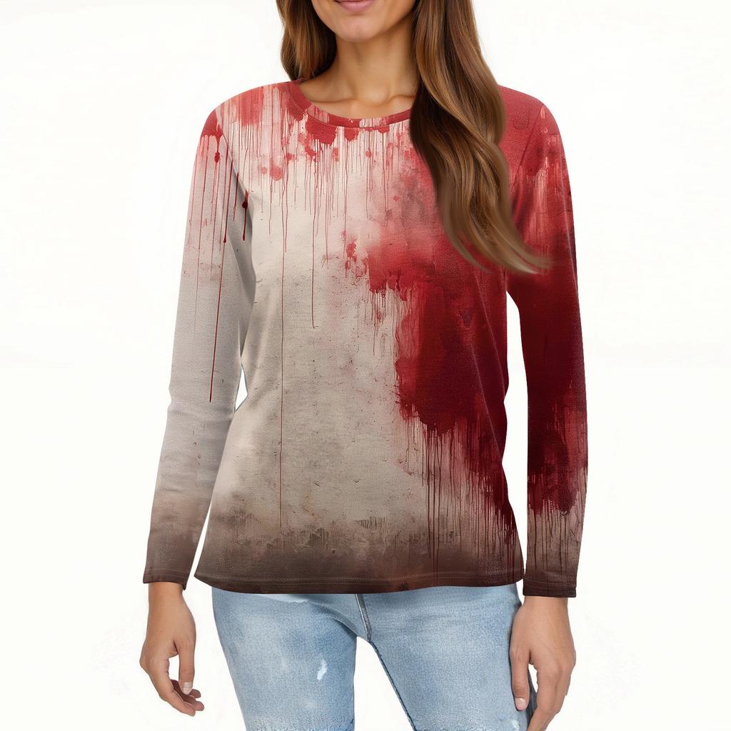 Haut Pull-over Décontracté Mode Femme Imprimé Halloween Col Rond Manches Longues