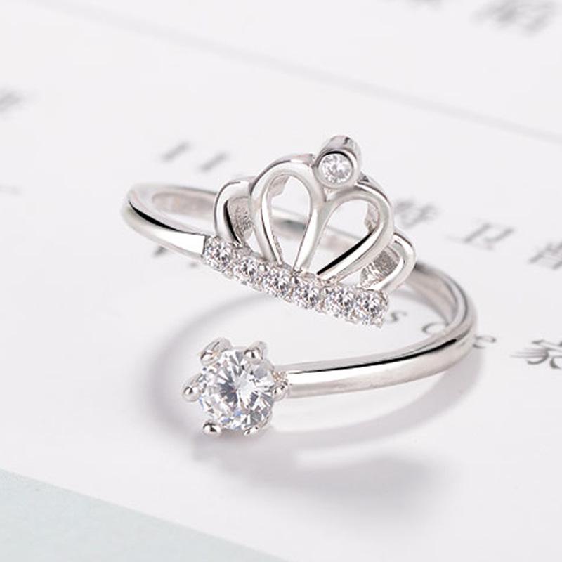 S925 Sterling Silver Crown Ring with Diamonds - Japanese & Korean Fashion Jewelry Gift for Her