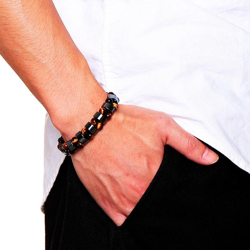 New Double Hematite Tiger's Eye Bracelets Men Tiger Eye Hematite Charm Bracelets for Women Natural Energy Stone Bracelet Jewelry