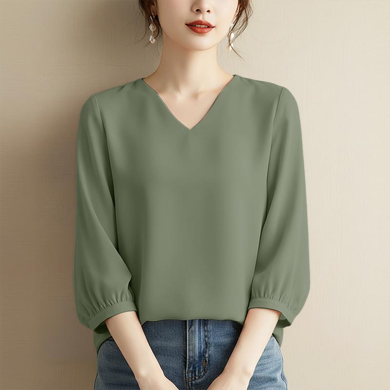 ZANZEA Women Casual V-Neck Solid Color 3/4 Sleeve Blouse