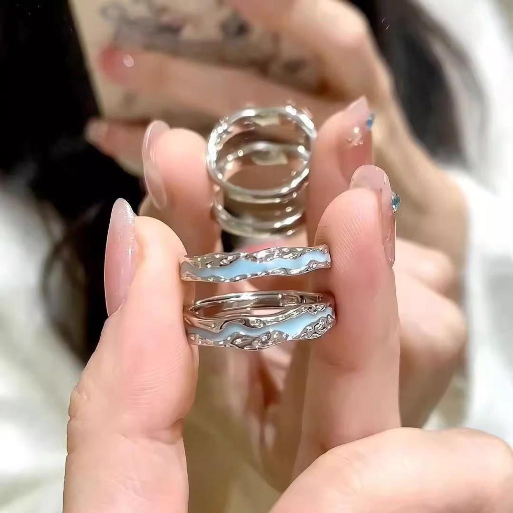 Sterling Silver Aurora Luminous Couple Rings for Men and Women Pair Enamel