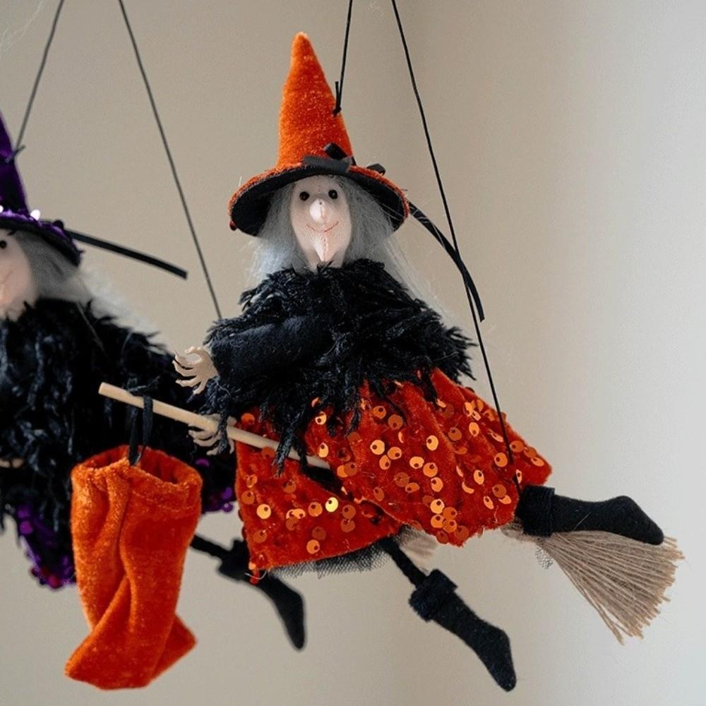 Witch Hat Broomstick Witch Ornament Gothic Broomstick Girl Doll Ghost Witch Pendant  Indoor Decor